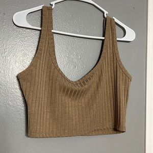 Taupe Cropped Ribbed Tank